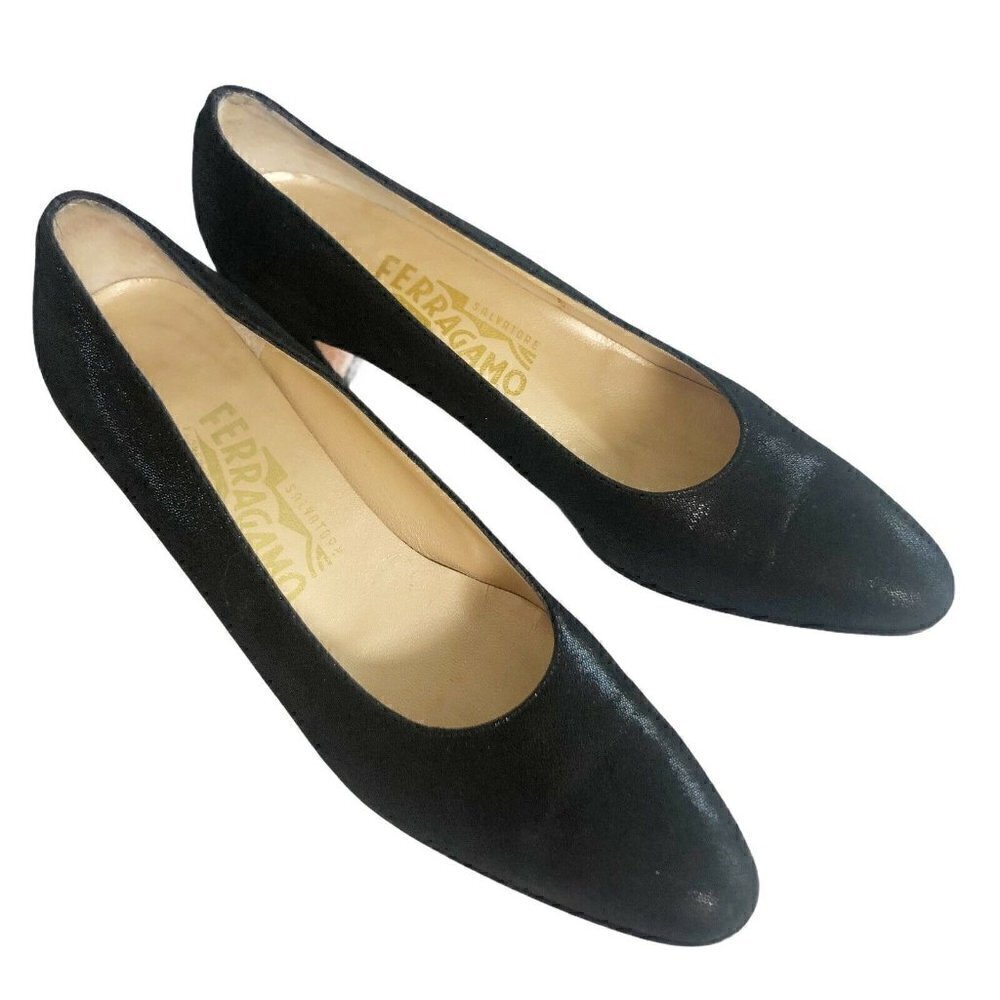 Salvatore Ferragamo Black Sparkle 2" Heels 6.5 AAA - Picture 1 of 12